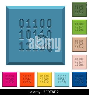 Code analysis engraved icons on edged square buttons in various trendy colors Stock Vector