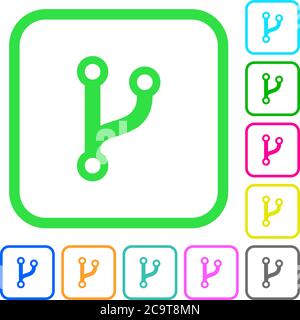 Code fork vivid colored flat icons in curved borders on white background Stock Vector