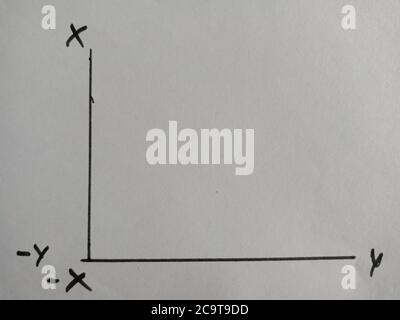 x and y line graph presented on white paper art concept for business educational background. Stock Photo