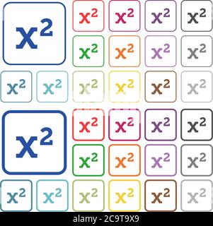 Math exponentiation color flat icons in rounded square frames. Thin and thick versions included. Stock Vector