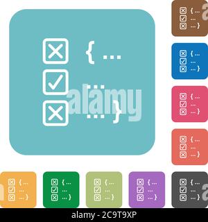Source code checking white flat icons on color rounded square backgrounds Stock Vector