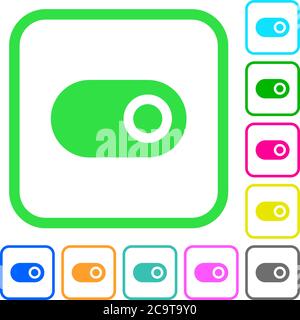 Toggle vivid colored flat icons in curved borders on white background Stock Vector