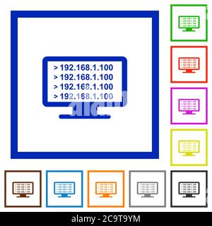 Ping remote computer flat color icons in square frames on white background Stock Vector