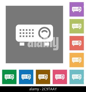 Video projector flat icons on simple color square backgrounds Stock Vector