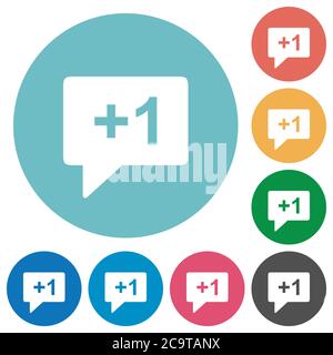 Plus one sign flat white icons on round color backgrounds Stock Vector