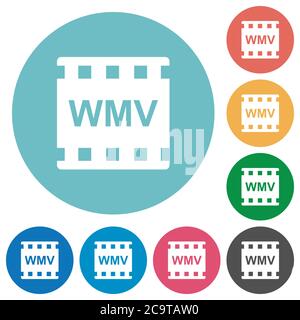 WMV movie format flat white icons on round color backgrounds Stock Vector