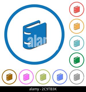 Single book flat color vector icons with shadows in round outlines on white background Stock Vector