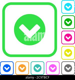 Chevron down vivid colored flat icons in curved borders on white background Stock Vector
