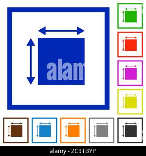 Elemet dimensions flat color icons in square frames on white background Stock Vector