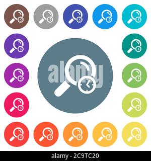 Query time flat white icons on round color backgrounds. 17 background color variations are included. Stock Vector