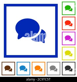 Discussion flat color icons in square frames on white background Stock Vector