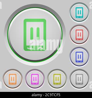 Mobile media pause color icons on sunk push buttons Stock Vector