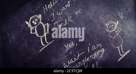 Mobile conversation business word presented with drawing art black chalkboard pattern for learning purpose. Stock Photo