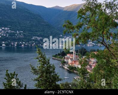 Panoramic view of the village of Torno in summer sunset, Lake Como, Lombardy, Italian Lakes, Italy, Europe Stock Photo