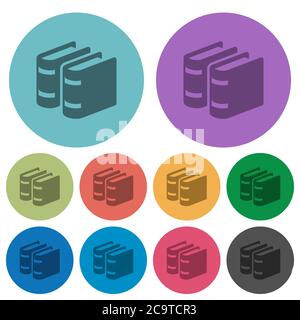 Two books flat color vector icons with shadows in round outlines on ...