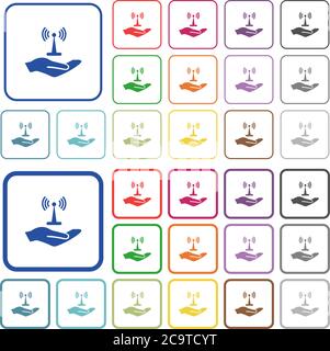 Sharing wireless network color flat icons in rounded square frames. Thin and thick versions included. Stock Vector