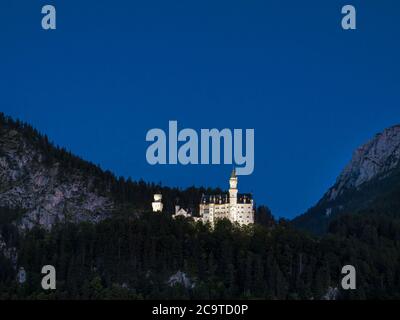 Twilight over Schloss Neuschwanstein, Schwangau, Bavaria, Germany, Europe Stock Photo