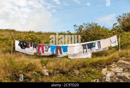 Kilgarvan, Kerry, Ireland. 01st August, 2020. Washing hanging out on the line near Kilgarvan, Co. Kerry, Ireland. Credit; David Creedon / Alamy Stock Photo