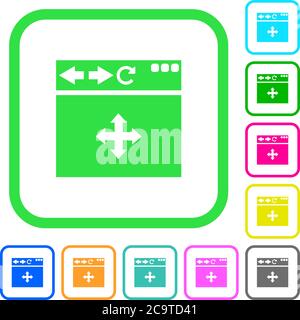 Browser drag and drop vivid colored flat icons in curved borders on white background Stock Vector