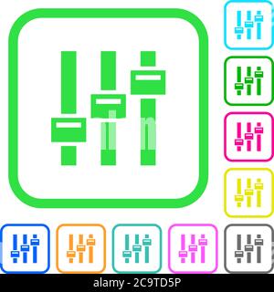 Adjust vivid colored flat icons in curved borders on white background Stock Vector