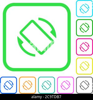 Mobile screen automatic rotation vivid colored flat icons in curved borders on white background Stock Vector