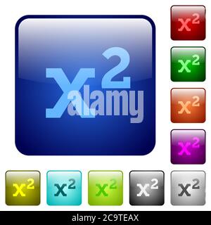 Math exponentiation icons in rounded square color glossy button set Stock Vector