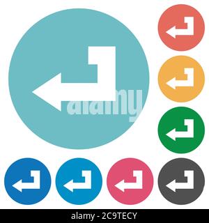 Return key flat white icons on round color backgrounds Stock Vector