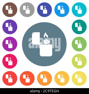 Lighter flat white icons on round color backgrounds. 17 background color variations are included. Stock Vector