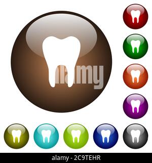 Single tooth white icons on round color glass buttons Stock Vector