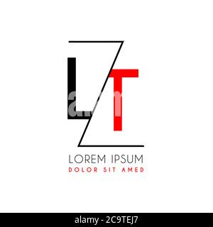 LT logo letter separated by a black zigzag line Stock Vector