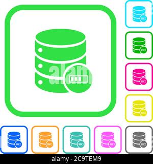 Database processing vivid colored flat icons in curved borders on white background Stock Vector