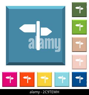Signpost white icons on edged square buttons in various trendy colors Stock Vector