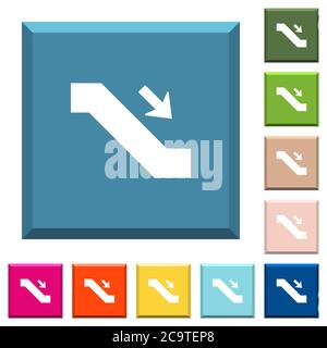 Escalator down sign white icons on edged square buttons in various trendy colors Stock Vector
