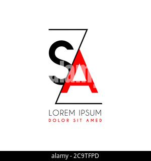 SA logo letter separated by a black zigzag line Stock Vector