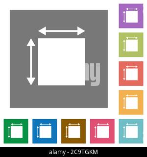 Elemet dimensions flat icons on simple color square backgrounds Stock Vector