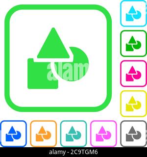 Basic geometric shapes vivid colored flat icons in curved borders on white background Stock Vector