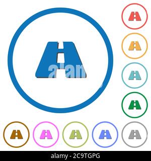 Road flat color vector icons with shadows in round outlines on white background Stock Vector