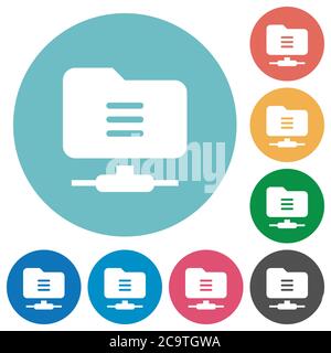 FTP options flat white icons on round color backgrounds Stock Vector