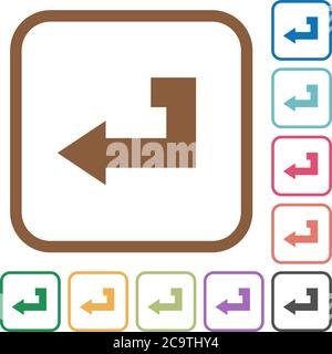 Return key simple icons in color rounded square frames on white background Stock Vector