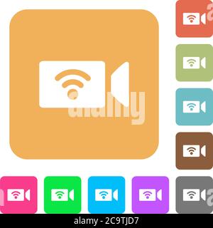 Wireless camera flat icons on rounded square vivid color backgrounds. Stock Vector