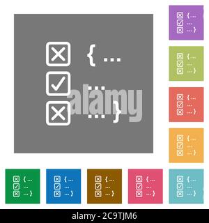 Source code checking flat icons on simple color square backgrounds Stock Vector