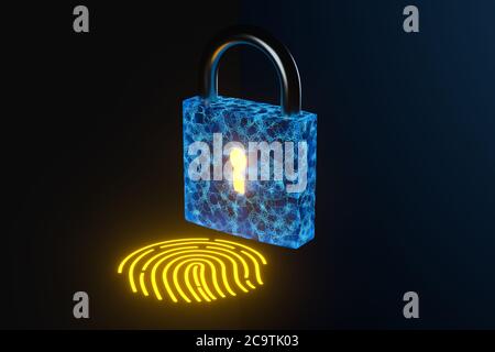 Security lock with fingerprint identification, 3d rendering. Computer digital drawing. Stock Photo