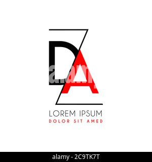 DA logo letter separated by a black zigzag line Stock Vector