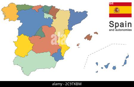 european country Spain and autonomies in details Stock Vector