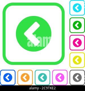 Chevron left vivid colored flat icons in curved borders on white background Stock Vector