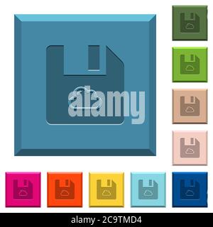 Cloud file engraved icons on edged square buttons in various trendy colors Stock Vector