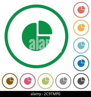Pie chart flat color icons in round outlines on white background Stock Vector