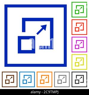 Enlarge window flat color icons in square frames on white background Stock Vector