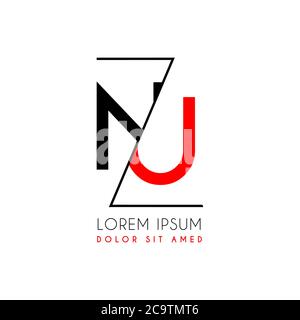 NU logo letter separated by a black zigzag line Stock Vector