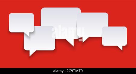 EPS vector illustration of white speech bubbles with shadows on red colored background and free space for text Stock Vector